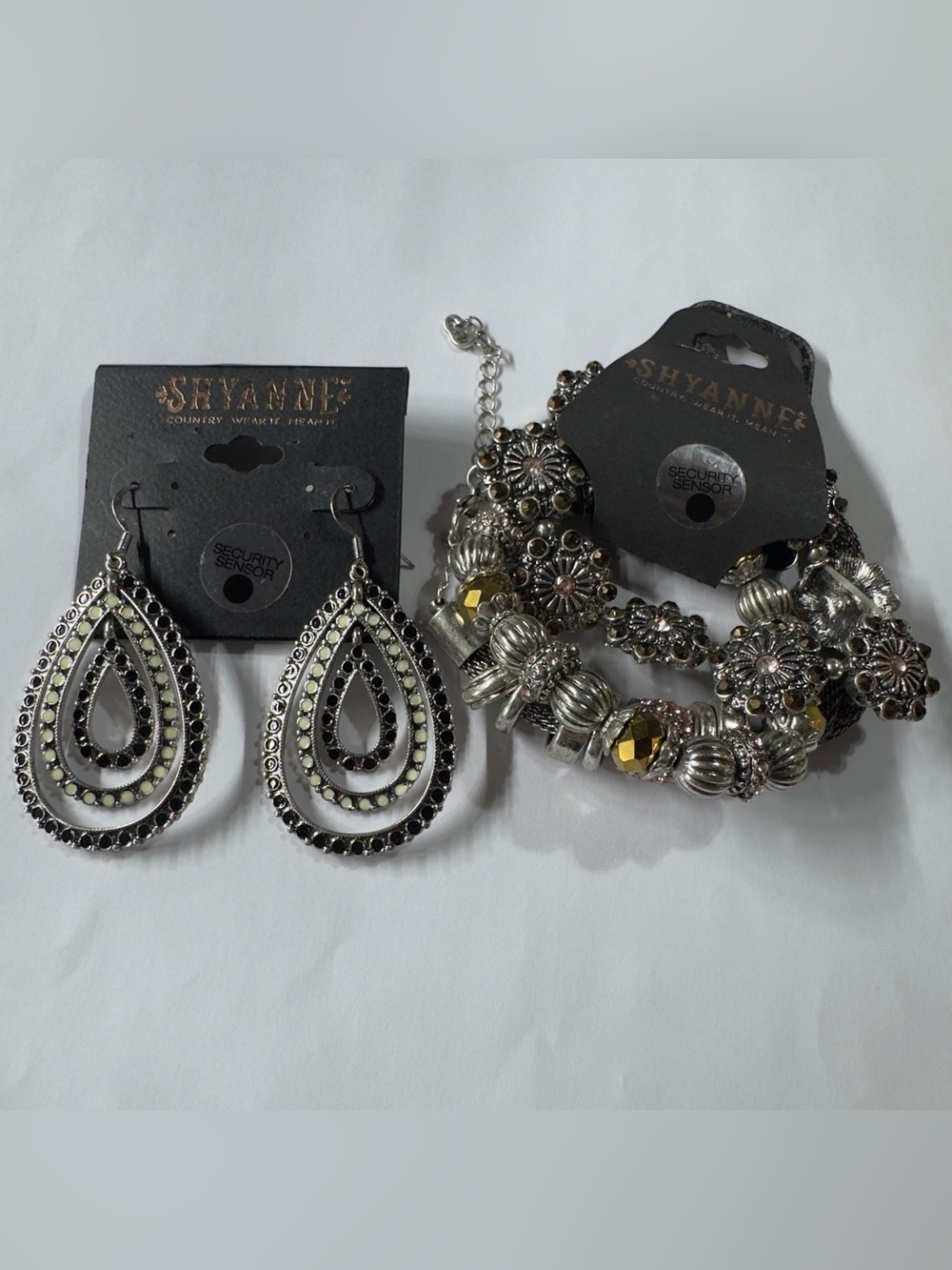 Shyanne Silver-Tone Teardrop Earrings & Bracelet Set - Silver and Gold Accents